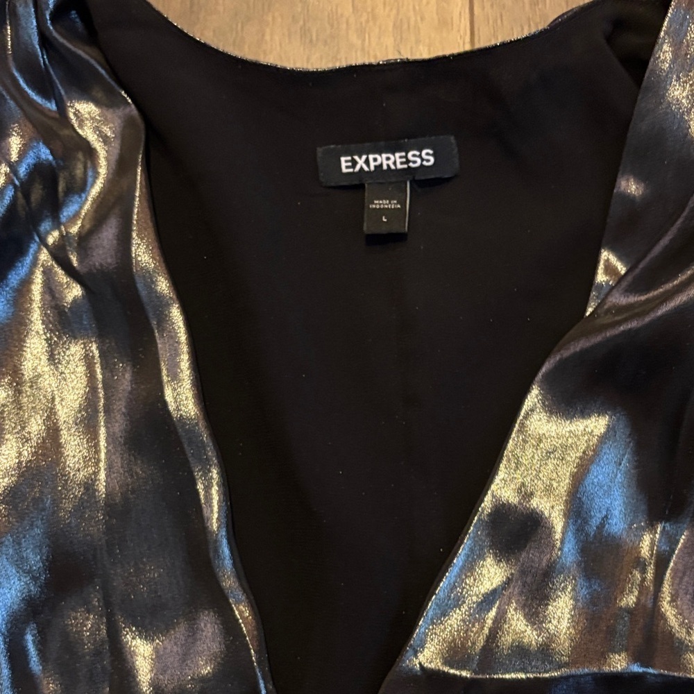 Express Shiny Black Draped Blouse - Picture 4 of 7